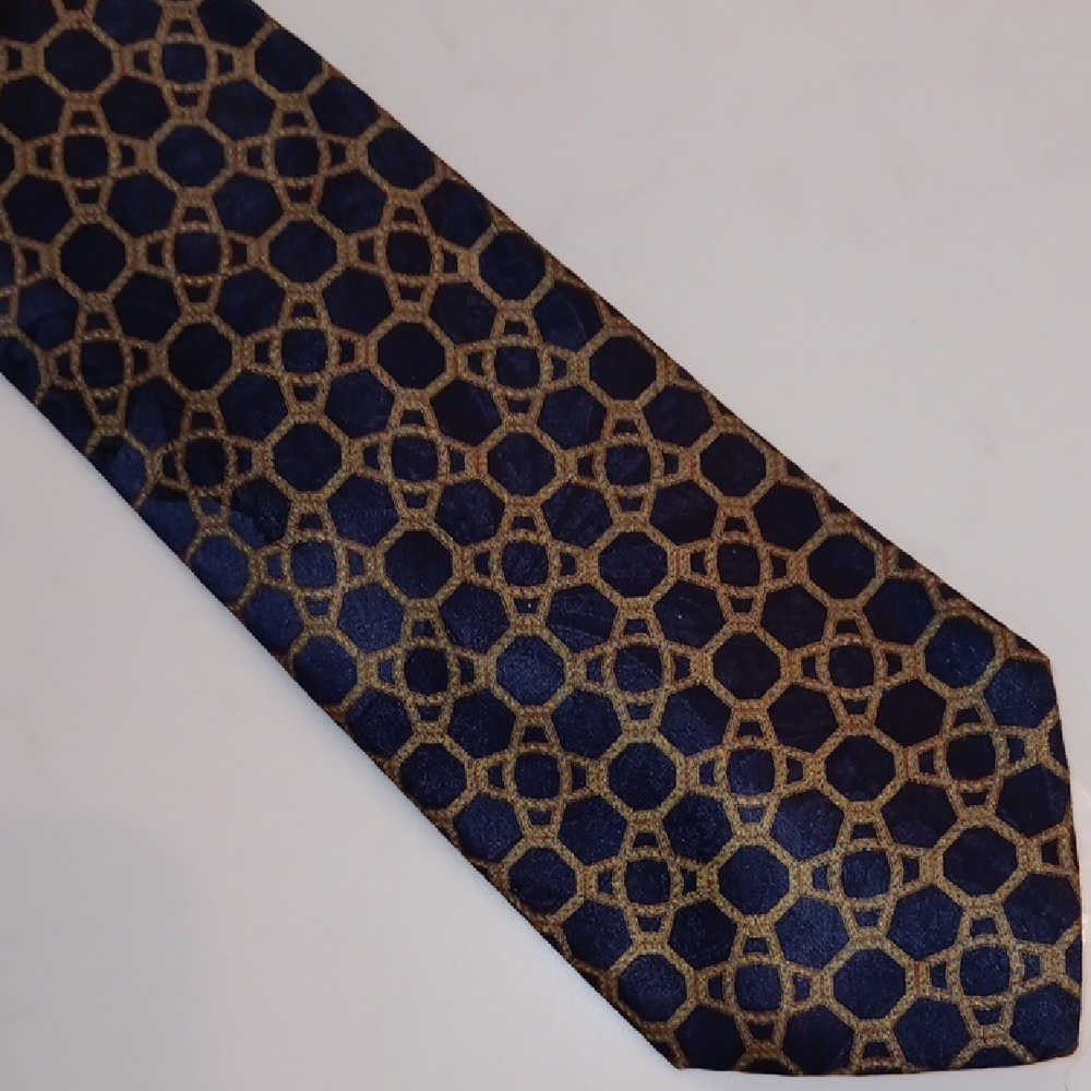 Stefano Ricci Navy and Gold Patterned *PRINT* Tie